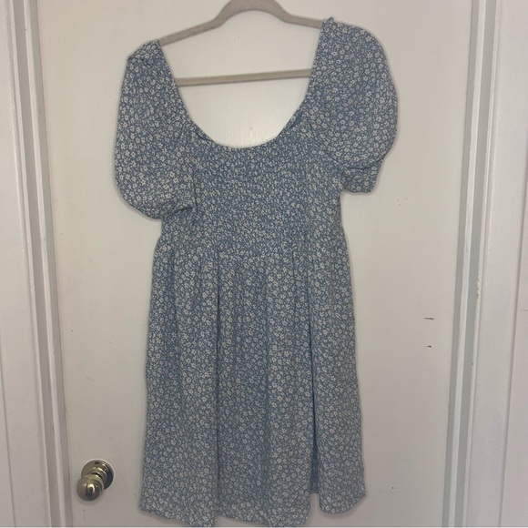 American Eagle Blue Floral Puff Sleeve Button Front Dress | Size M - Picture 3 of 7